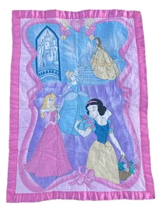 Disney Princess Pink Quilted Blanket Vintage Satin Trim 30” X 42” Lovey - Picture 1 of 10