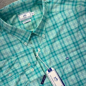 Southern Tide Intercoastal Shirt Men 2XL Aqua Plaid Stretch Button Down - Picture 1 of 10