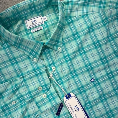 Southern Tide Intercoastal Shirt Men 2XL Aqua Plaid Stretch Button Down - Image 1 of 4