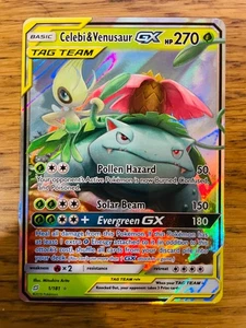 ¡Nuevo! Tarjeta Pokémon ultra rara de Celebi & Venusaur GX (1/181) S&M Tag Team Up! - Imagen 1 de 4
