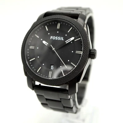 Fossil Machine Men's 42mm Date Watch FS5393 Black Stainless Steel w New Battery - image 1 of 4