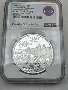 2024 Alderney £5 Silver D-Day 80th Anniv. NGC PF-70 UC FDOI 1 of 1944 Struck PSS - Picture 1 of 13