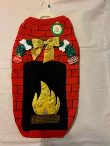 Christmas Festive Yule Log  Cozy Red Dog Sweater XL - Picture 1 of 3