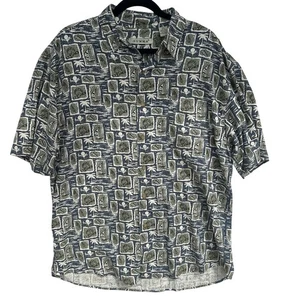 Camisa de Colección Summa 100% Seda Manga Corta Para Hombre Azul Verde Isla Estampado Hawaiano - Imagen 1 de 4