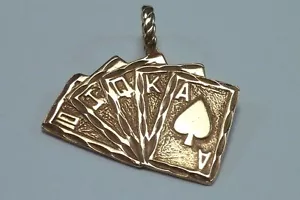 14K Yellow Gold Playing Cards "Aces High Straight" Pendant - Picture 1 of 3