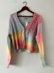 NWT Papaya Pastel Rainbow Cardigan Size Large Pride Preppy Cozy Grandmacore - Picture 1 of 8