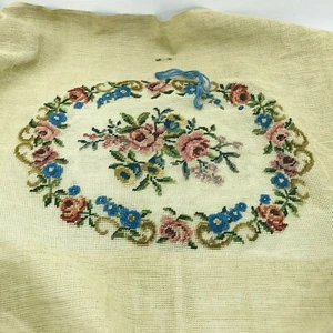 Arazzo Bernat anni '30 panca coprisedile pianoforte floreale sfondo ovale da rifinire - Foto 1 di 8