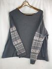 Andree By Unit Women Long Sleeve Blouse Size 1Xl/Grey Body/Fair Isle Arms