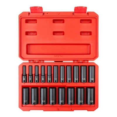 Tekton SID91303 3/8 Inch Drive Deep 6-Point Impact Socket Set, 19-Piece 6-24 mm - Image 1 of 4