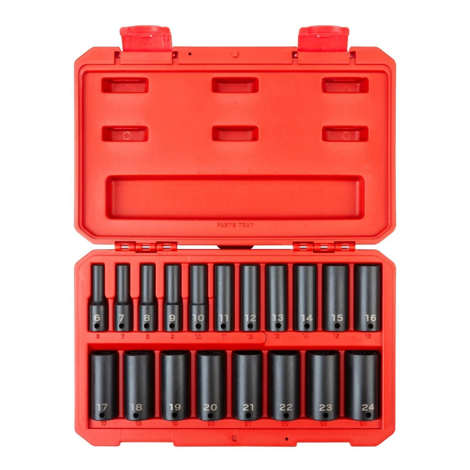 Tekton SID91303 3/8 Inch Drive Deep 6-Point Impact Socket Set, 19-Piece 6-24 mm - Image 1 of 4