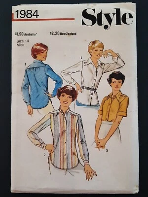 STYLE PATTERN - 1984 LADIES SHIRT POINTED COLLAR YOKE SHIRT-TAIL HEM SZ 14 UNCUT - Image 1 of 2