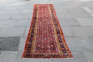 Vintage Hand Made Traditional Oriental Wool Red Long Narrow Runner 396x85cm - Picture 1 of 15