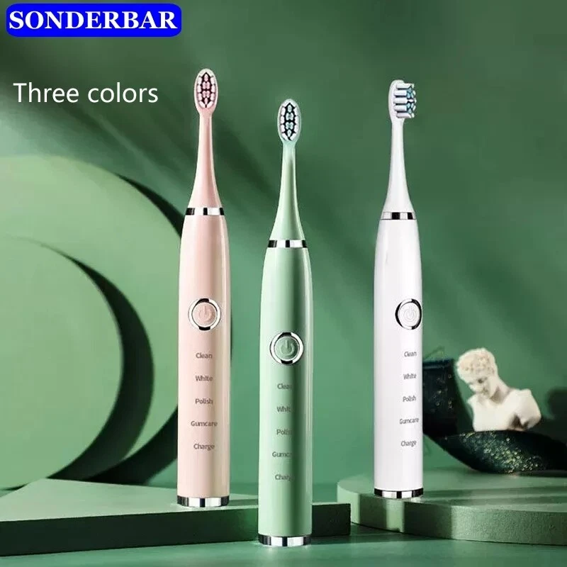SHOPELEGANCE Electric Toothbrush Sonic Rechargeable 5 Modes Kids Adults Brush 3 Heads USB