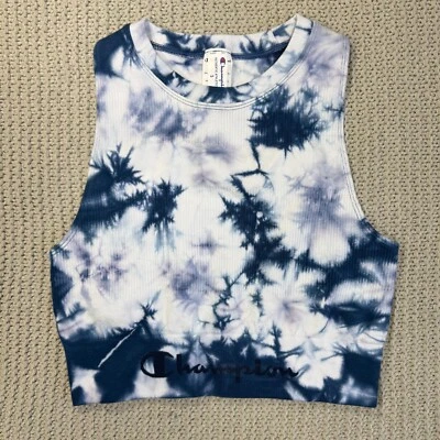 Camiseta sin mangas corta Champion cuello alto S acanalada azul marino logotipo deletreado grunge gimnasio callejero Foto 1 de 4