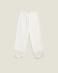 NWT Zara Home EMBROIDERED TROUSERS Wide Leg Pants ECRU Size M 2135/122 - Picture 1 of 9