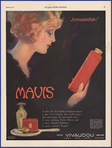 Vintage 1921 VIVAUDOU MAVIS Perfume Talc Face Powder Fred L. Packer Art Print Ad - Picture 1 of 1