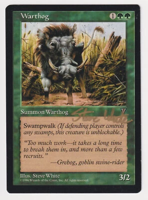 Gold Signed Warthog MP Visions Artist Steve White 1996 WOTC MTG Magic Vintage! - Image 1 of 2