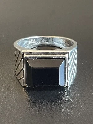 Black Resin S925 Antique Silver Plated Men Women Ring Size 9.25 - Изображение 1 из 4