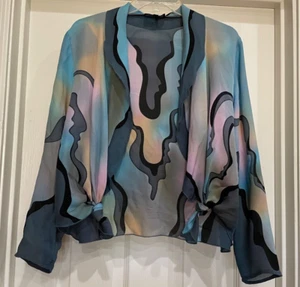 LOUISE BLUMBERG SANTA BARBARA JACKET-Handpainted Silk Open Style Dressy, Medium - Picture 1 of 7
