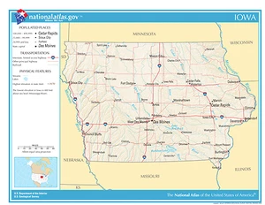 Mapa de pared laminado de referencia del estado de Iowa - Imagen 1 de 1