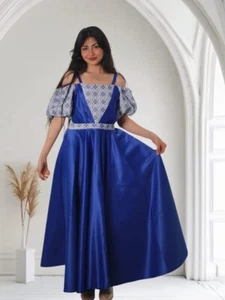 Embroidered Girl Dress 8-14 Years Multi Color Tatreez Embroidery Satin Weddings - Picture 1 of 3