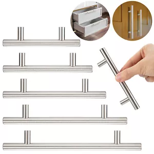 1-30x Cabinet Handles Pulls Kitchen Brushed T Bar Drawer Stainless Steel Knobs - Picture 1 of 17