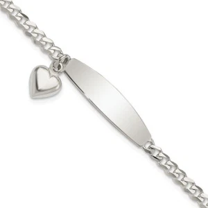 925 Sterling Silver Curb Link ID Heart Dangling Charm Bracelet - Picture 1 of 17