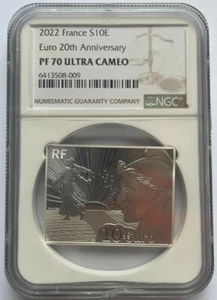 NGC PF70 France 2022 Euro 20th Anniversary Rectangle Silver Coin S10E - Picture 1 of 2