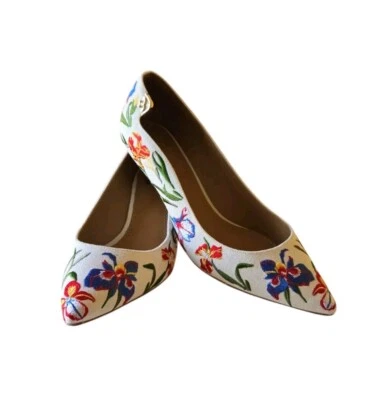 Zapatos de salón Tory Burch Elizabeth de lona bordada con iris pintado talla 8,5 M Foto 1 de 4