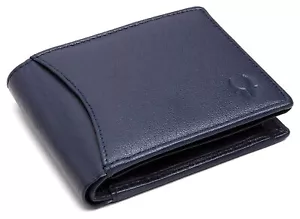Nueva billetera de cuero doble pliegue para hombre color azul marino - Imagen 1 de 8