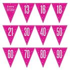 9ft Hot Pink Silver Birthday Bunting Decoration Triangle Flag Banner Party Decor