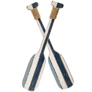 Blue and White Double Oar Wooden Wall Decor.Nautical Beach, vacation theme Decor - Picture 1 of 3