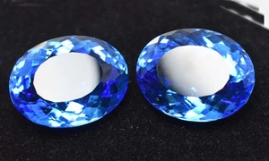 CERTIFIED Blue Tanzanite Oval Cut 118.75 Ct Lab-Created Rare Loose Gemstone Pair - Picture 1 of 7