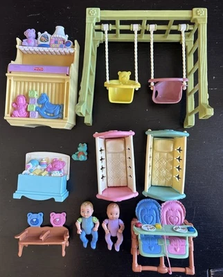 Fisher Price Loving Family Dollhouse Baby Nursery Lot Crib highchair changing - Image 1 of 4