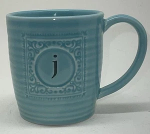 Pier 1 Coffee Mug Initial “J” Blue Ribbed - Picture 1 of 6