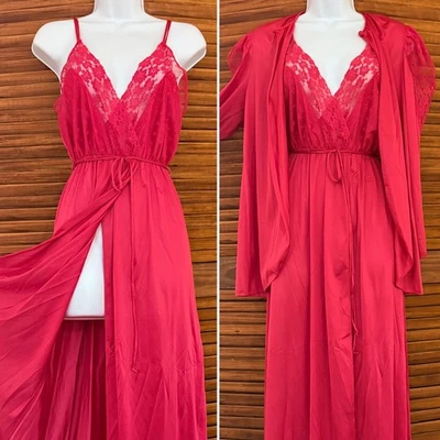Vintage DVF for RE-7 Cranberry Nightgown and Robe Size S: Diane Von Furstenberg - Image 1 of 4
