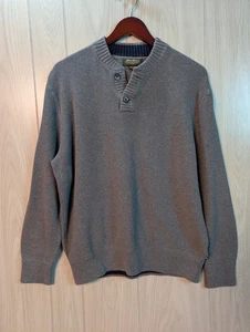 Eddie Bauer Men Large Henley Knit Sweater Gray Heavy Long Sleeve Button - Picture 1 of 7