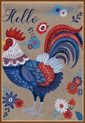 BANDERA DE JARDÍN DE HOJA PERENNE * GALLO ROJO, BLANCO Y AZUL * ARPILLERA EMBELLECIDA - NUEVO Foto 1 de 4