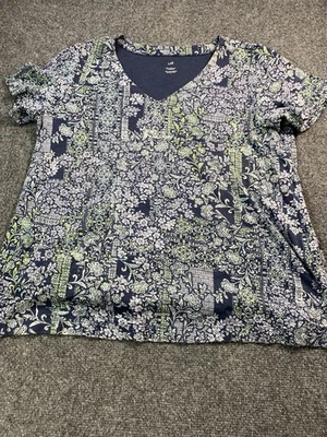 Camisa Jill Mujer Grande Azul Floral Manga Corta Cuello en V Exterior Informal Foto 1 de 4