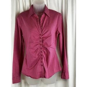 New York & Co Pink Plaid Stretch Fitted Button-Up Shirt Academia Preppy 56-11 - Picture 1 of 17