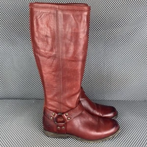 Frye Phillip Harness Tall Boots Womens 7 B Burnt Red Leather Equestrian Riding - Picture 1 of 11