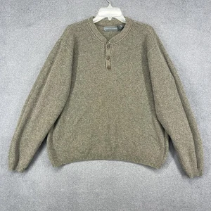 Oscar de la Renta Pullover Herren Large braun grau Henley 3 Knöpfe Strukturstrick - Bild 1 von 19