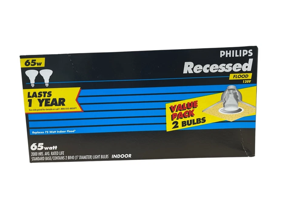 2 Philips Recessed Flood Lamps 65BR40 Indoor 65 Watt 130V 2000Hrs - Image 1 of 2