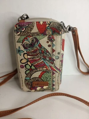 Cartera bandolera cartera pulsera Sakroots de lona recubierta con estampado de búho 3 en 1 para teléfono inteligente Foto 1 de 4