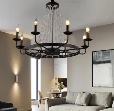 31.5" Retro Black Crystal Chandelier 8-Light Beaded Candle Ceiling Light Fixture - Image 1 of 4