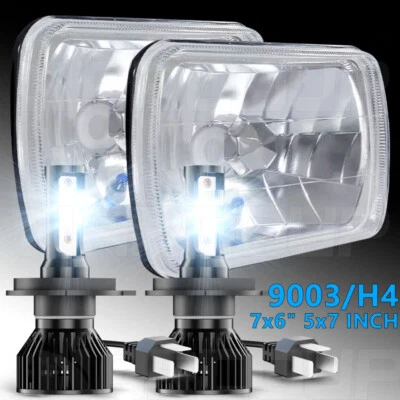 Pair 5x7" 7x6" LED Headlights H4 Hi/Lo Beam For Dodge W250 D350 Ram 81-93 D250 - Image 1 of 4
