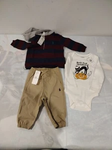 NWT Polo Ralph Lauren Red/Blue Baby Boy's Polo Hoodie 3 pieces ( 6 Months ) - Picture 1 of 22