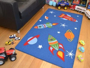 Rugs Space Ships Rockets Non-Slip Bedroom Floor Small Large Boys Kids Washable - Picture 1 of 1