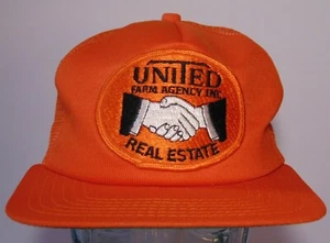 Old Vintage 1980s UNITED REAL ESTATE FARM PATCH SNAPBACK TRUCKER HAT MADE IN USA - Picture 1 of 12