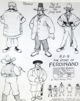 1938 FERDINAND BULL hat WALT DISNEY Original Production cel drawing MODEL SHEET - Image 1 of 2